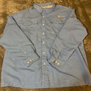 HABIT Men's Long Sleeve Gingham Fishing Shirt 3XL Blue Solar Factor Quick Dry